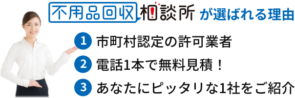 選ばれる理由①市町村認定の許可業者②電話1本で無料見積！③あなたにピッタリな１社をご紹介！