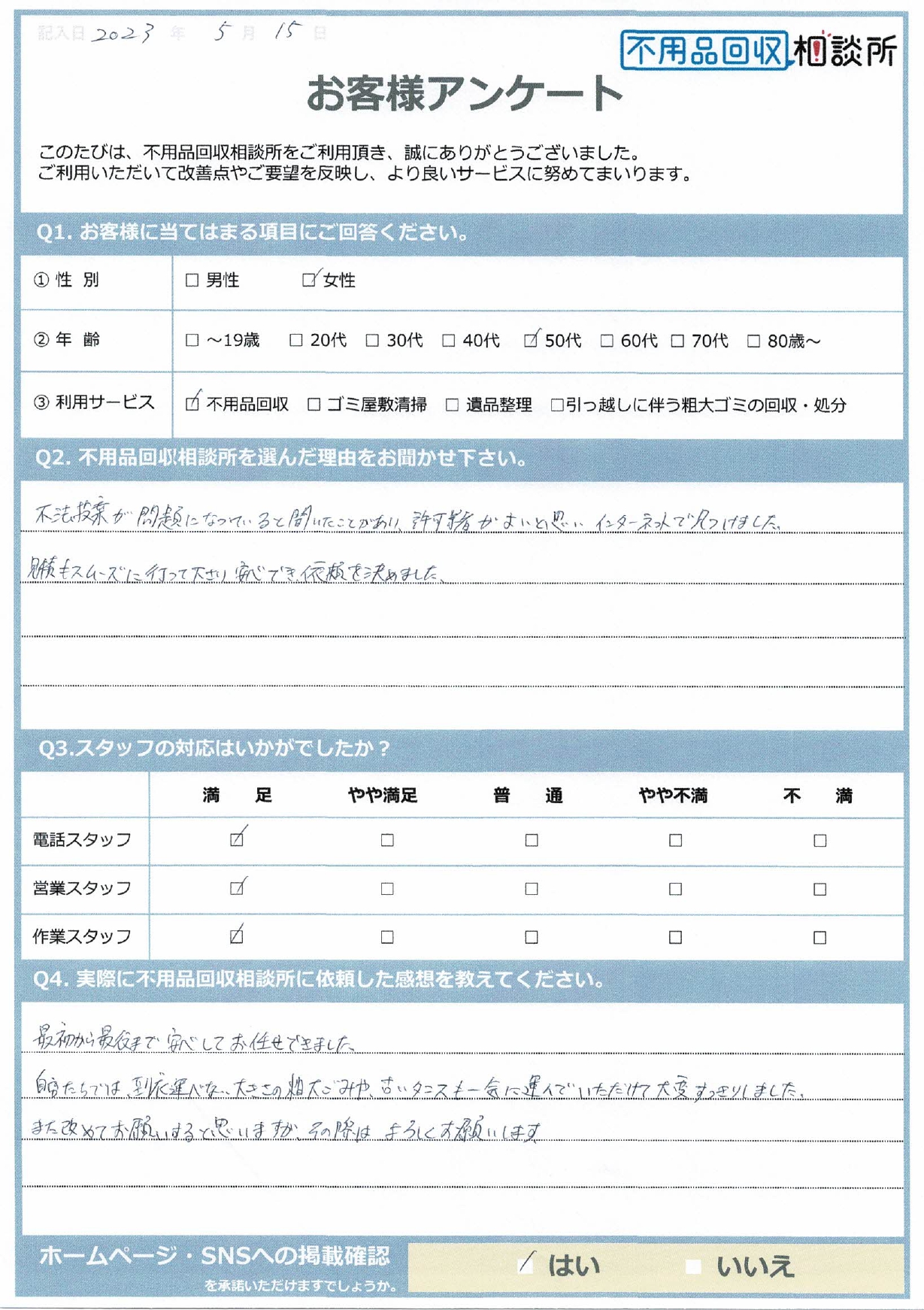 【米子市 W様】断捨離に伴う不用品回収「一気に運んでいただけて大変すっきりしました。」