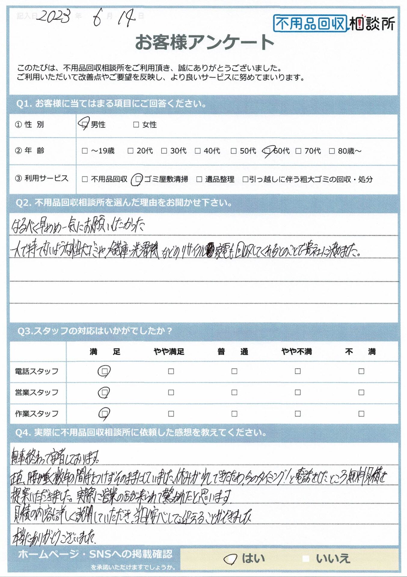 【雲南市 T様】1DKのアパート退去に伴うゴミ屋敷清掃「無事終わって安堵しております。」