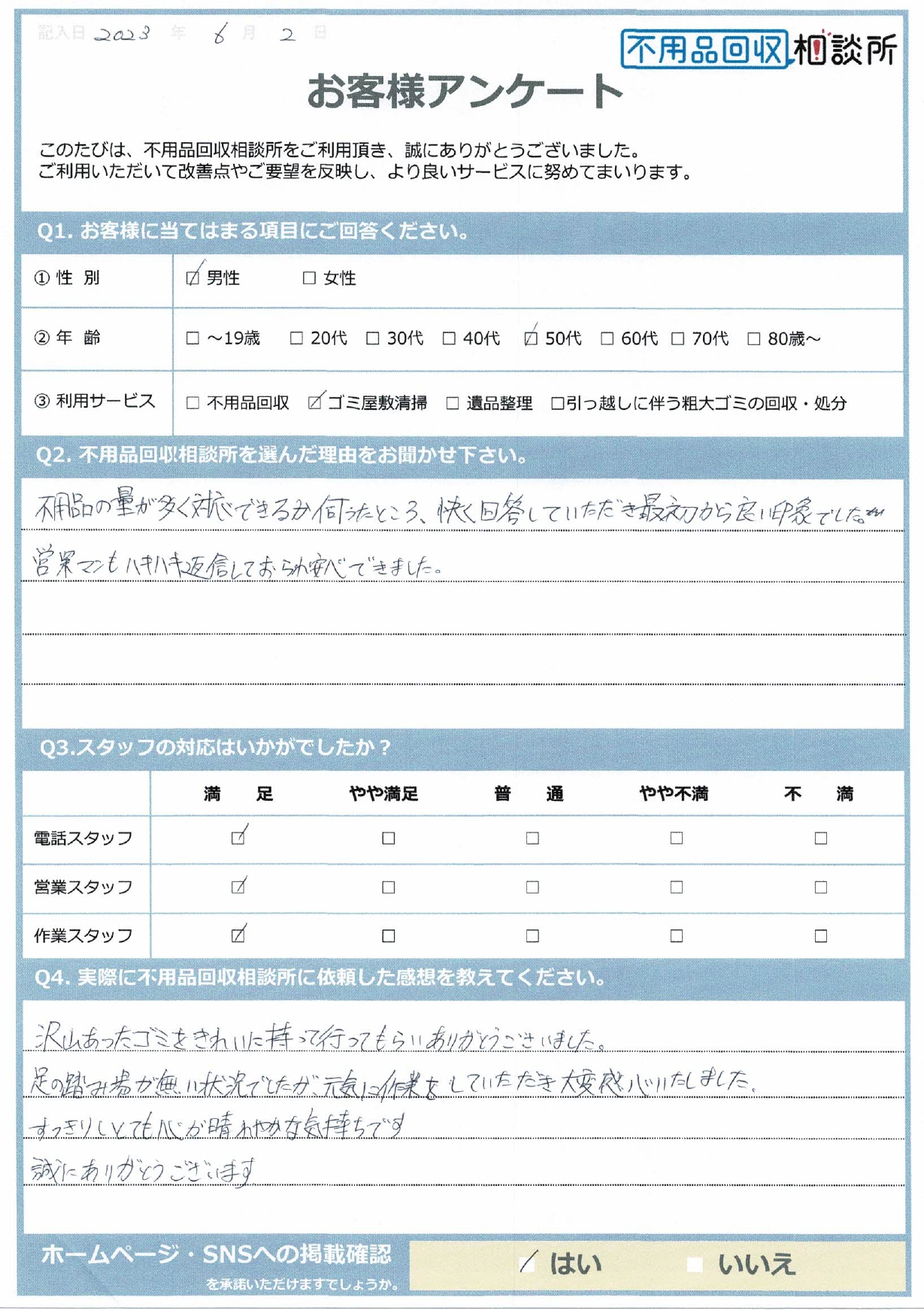 【米子市 R様】2DKアパートの退去に伴うゴミ屋敷清掃「元気に作業をしていただき大変感心いたしました。」