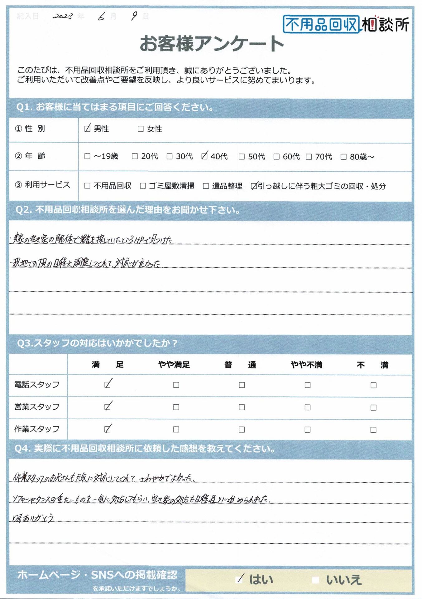 【米子市 M様】空き家の解体工事に伴う粗大ゴミ回収・処分「日程通りに進められました。どうもありがとう。」