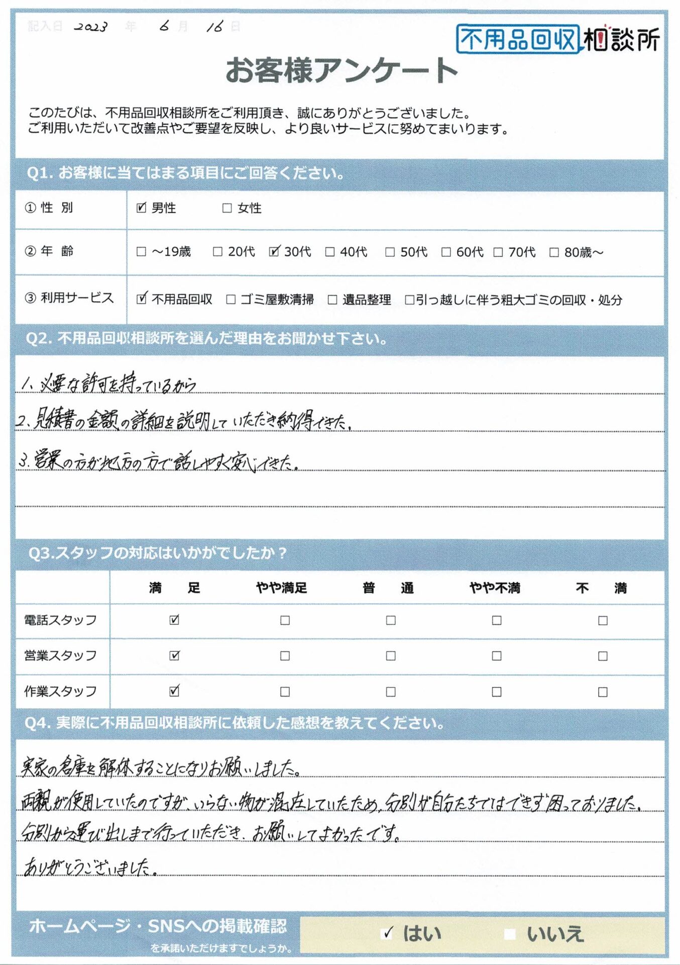 【飯石郡飯南町 W様】倉庫の解体に伴う不用品回収「分別から運び出しまで行っていただき、お願いしてよかったです。」