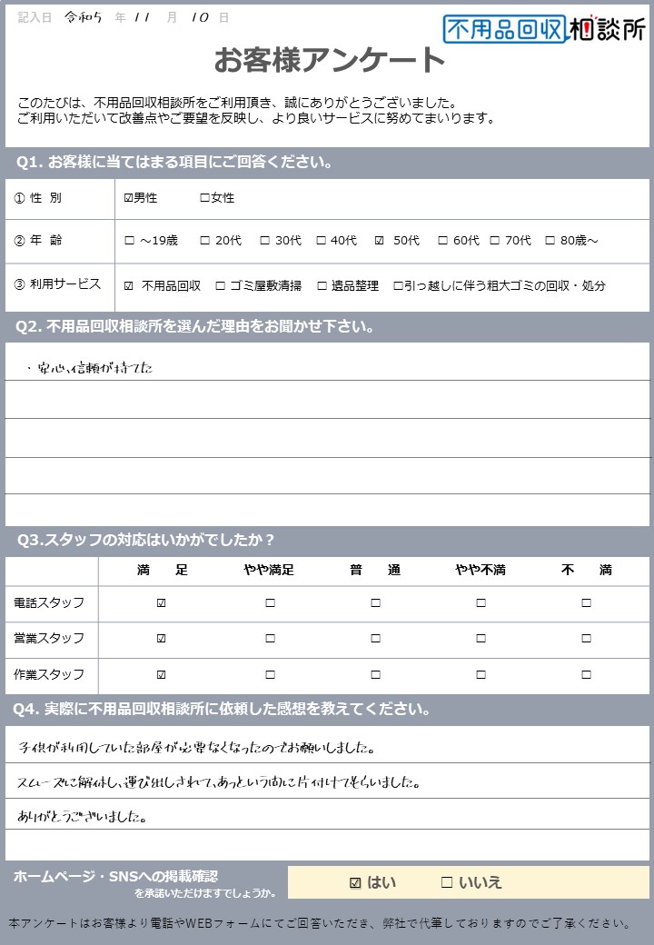 【京都市右京区 A様】2段ベットの処分に伴う不用品回収「あっという間に片付けてもらいました」