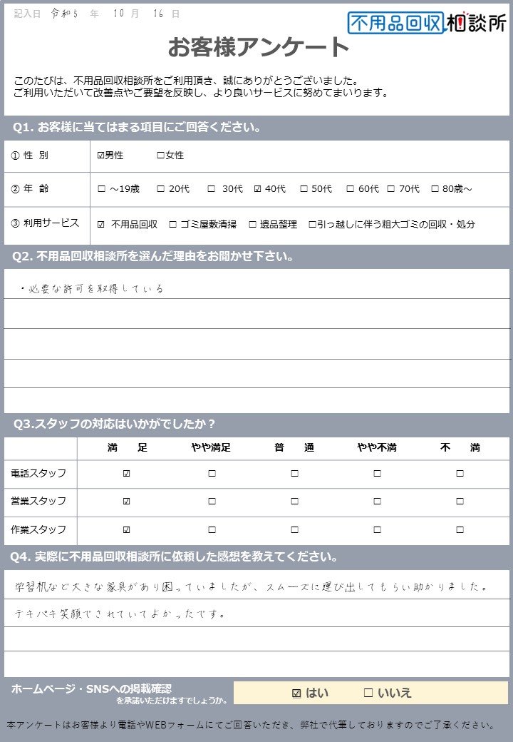 【広島市南区 G様】2tトラック1台分の不用品回収「スムーズに運びだしてもらい助かりました」