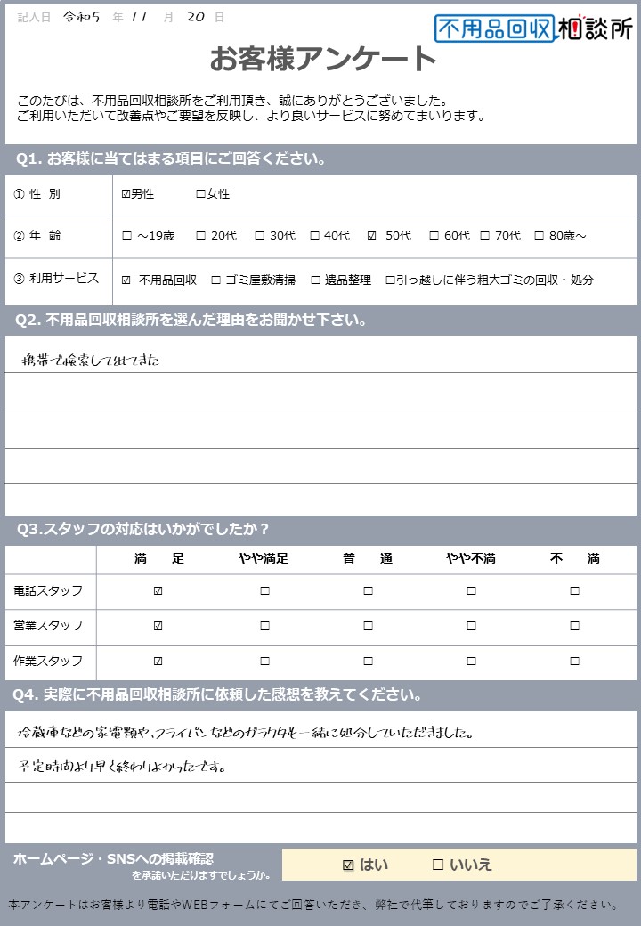 【広島市佐伯区 K様】キッチンのリフォームに伴う不用品回収「早く作業が終わりよかった」