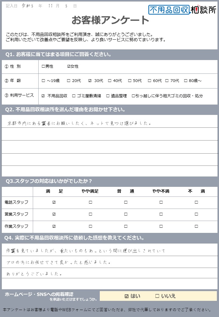 【京都市  D様】家電の買い替えに伴う不用品回収「プロの方にお任せできて良かった」